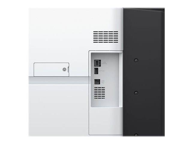 Nahaufnahme der Rückseite eines Flachbildfernsehers mit dem zurückgesetzten Eingabepanel mit Anschlüssen und Lüftungsöffnungen neben der schwarzen Rückabdeckung.