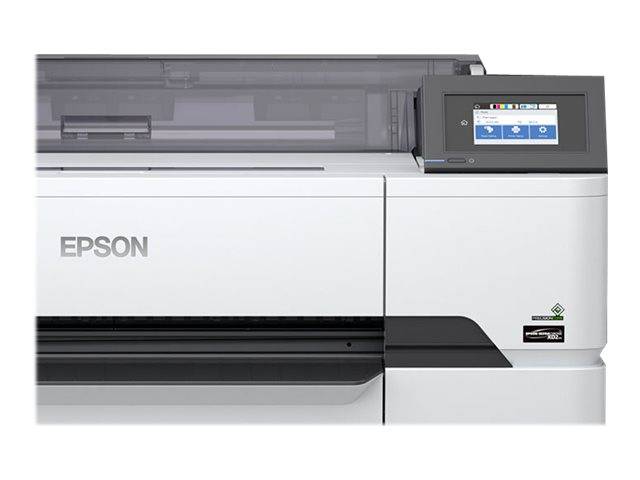 Frontansicht eines großen Epson-Großformatdruckers mit einem Touchscreen-Bedienfeld auf der rechten Seite.