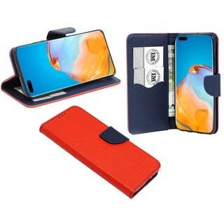 Buch Tasche "Fancy" kompatibel mit HUAWEI P40 PRO Handy Hülle Etui Brieftasche Schutzhülle mit Standfunktion, Kartenfach Rot-Blau