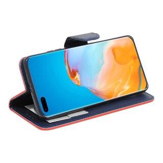 Buch Tasche "Fancy" kompatibel mit HUAWEI P40 PRO Handy Hülle Etui Brieftasche Schutzhülle mit Standfunktion, Kartenfach Rot-Blau