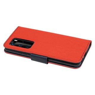 Buch Tasche "Fancy" kompatibel mit HUAWEI P40 PRO Handy Hülle Etui Brieftasche Schutzhülle mit Standfunktion, Kartenfach Rot-Blau