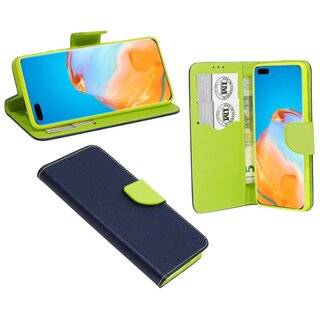 Buch Tasche "Fancy" kompatibel mit HUAWEI P40 PRO Handy Hülle Etui Brieftasche Schutzhülle mit Standfunktion, Kartenfach Blau-Grün ( 2-Farbig )