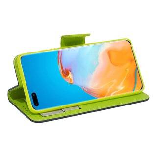 Buch Tasche "Fancy" kompatibel mit HUAWEI P40 PRO Handy Hülle Etui Brieftasche Schutzhülle mit Standfunktion, Kartenfach Blau-Grün ( 2-Farbig )