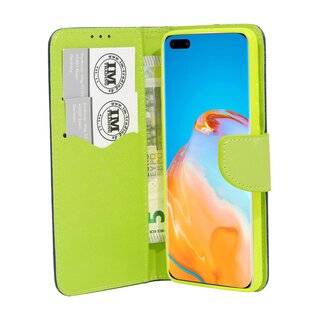Buch Tasche "Fancy" kompatibel mit HUAWEI P40 PRO Handy Hülle Etui Brieftasche Schutzhülle mit Standfunktion, Kartenfach Blau-Grün ( 2-Farbig )