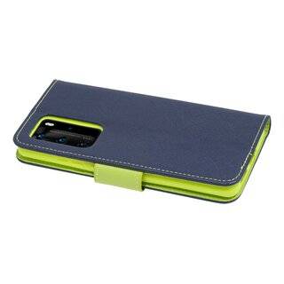 Buch Tasche "Fancy" kompatibel mit HUAWEI P40 PRO Handy Hülle Etui Brieftasche Schutzhülle mit Standfunktion, Kartenfach Blau-Grün ( 2-Farbig )