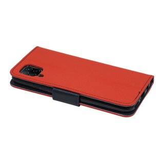 Buch Tasche "Fancy" kompatibel mit HUAWEI P40 LITE Handy Hülle Etui Brieftasche Schutzhülle mit Standfunktion, Kartenfach Rot-Blau