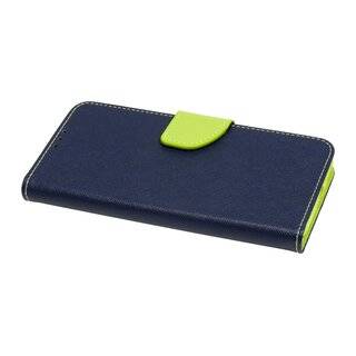 Buch Tasche "Fancy" kompatibel mit HUAWEI P40 LITE Handy Hülle Etui Brieftasche Schutzhülle mit Standfunktion, Kartenfach Blau-Grün