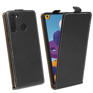 Flip Case kompatibel mit Samsung Galaxy A21 (A215F) Handy Tasche vertikal aufklappbar Schutzhülle Klapp Hülle Schwarz