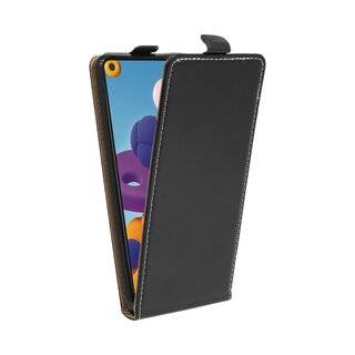 Flip Case kompatibel mit Samsung Galaxy A21 (A215F) Handy Tasche vertikal aufklappbar Schutzhülle Klapp Hülle Schwarz