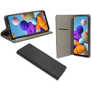 Buch Tasche "Smart" kompatibel mit SAMSUNG GALAXY A21S ( A217F ) Handy Hülle Etui Brieftasche Schutzhülle mit Standfunktion, Kartenfach Schwarz
