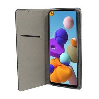 Buch Tasche "Smart" kompatibel mit SAMSUNG GALAXY A21S ( A217F ) Handy Hülle Etui Brieftasche Schutzhülle mit Standfunktion, Kartenfach Schwarz