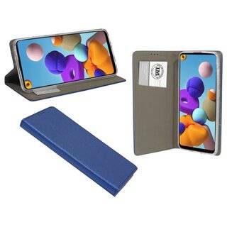 Buch Tasche "Smart" kompatibel mit SAMSUNG GALAXY A21S ( A217F ) Handy Hülle Etui Brieftasche Schutzhülle mit Standfunktion, Kartenfach Blau