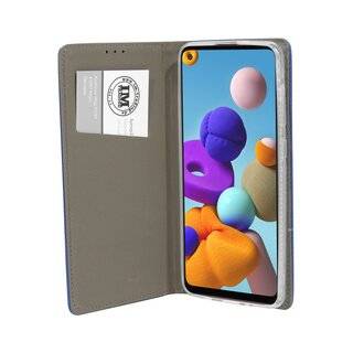 Buch Tasche "Smart" kompatibel mit SAMSUNG GALAXY A21S ( A217F ) Handy Hülle Etui Brieftasche Schutzhülle mit Standfunktion, Kartenfach Blau