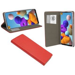 Buch Tasche "Smart" kompatibel mit SAMSUNG GALAXY A21S ( A217F ) Handy Hülle Etui Brieftasche Schutzhülle mit Standfunktion, Kartenfach Rot