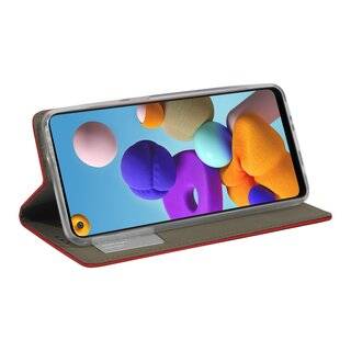 Buch Tasche "Smart" kompatibel mit SAMSUNG GALAXY A21S ( A217F ) Handy Hülle Etui Brieftasche Schutzhülle mit Standfunktion, Kartenfach Rot