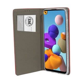 Buch Tasche "Smart" kompatibel mit SAMSUNG GALAXY A21S ( A217F ) Handy Hülle Etui Brieftasche Schutzhülle mit Standfunktion, Kartenfach Rot
