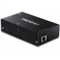 Schwarzer Trendnet-Netzwerkadapter mit Belüftungslöchern und einem Ethernet-Anschluss auf der Vorderseite.