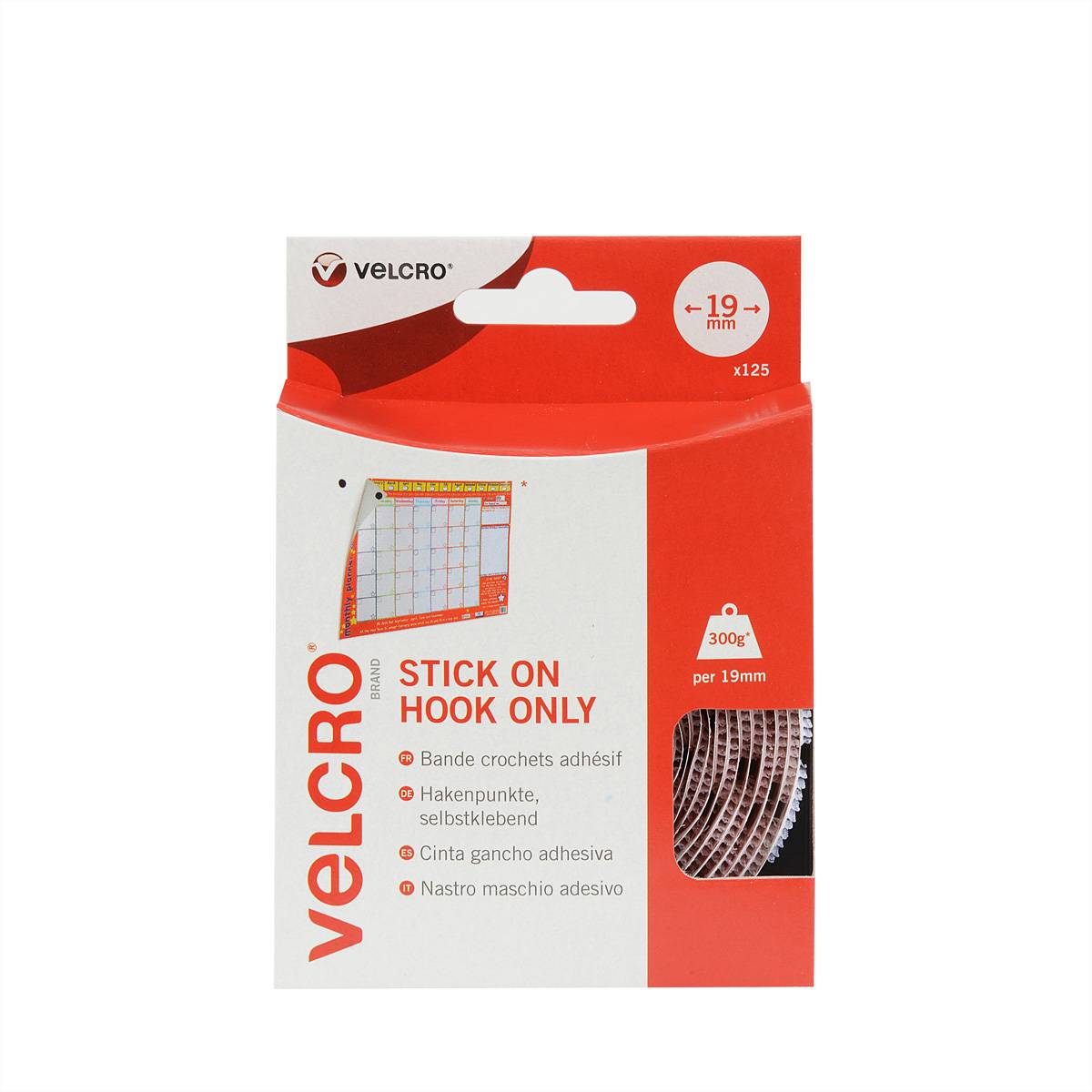 VELCRO® Klettpunkte Selbstklebend Nur Haken, 19mm x 125 Weiß