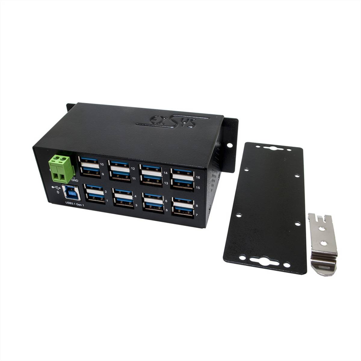 EXSYS EX-1113HMS 16 port USB 3.0/3.1(Gen1) HUB Din-Rail-Kit 15KV ESD Überspannungs-Schutz