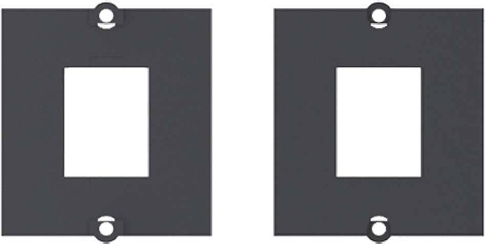 Ein grauer rechteckiger Umriss mit einer kleineren rechteckigen Aussparung an der linken Seite, ähnlich einem Schalterabdeckung.