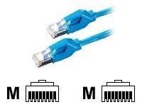 Zwei blaue Ethernet-Netzwerkkabel mit RJ45-Steckern, jeweils mit einem 'M'-Symbol gekennzeichnet.
