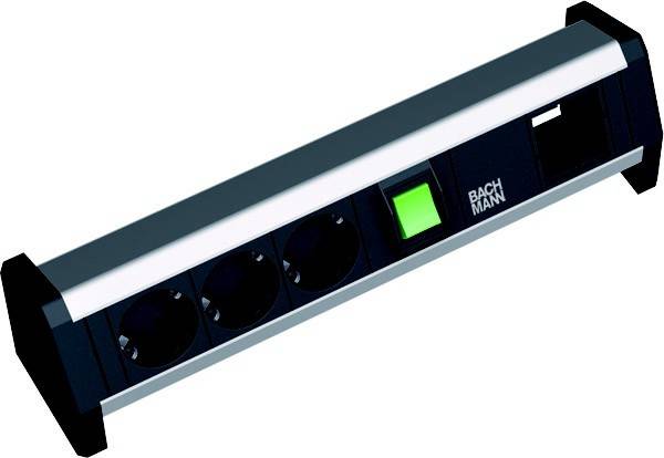 Bachmann 902.017 Steckdosenleiste mit Schalter Schwarz, Aluminium Schutzkontakt