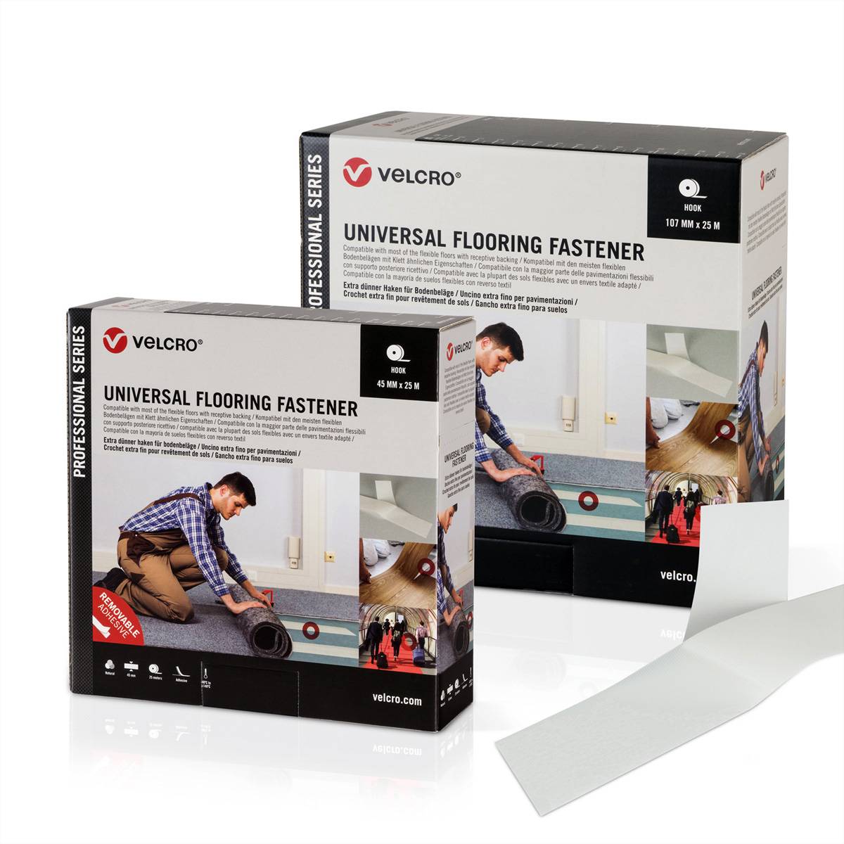 VELCRO® Universal Flooring Fastener 25m, Hakenband 45mm weiß