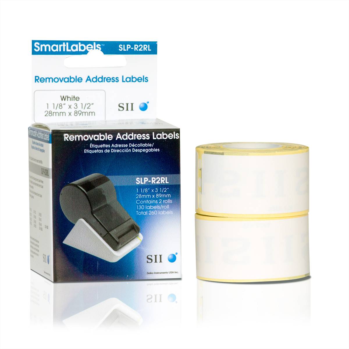 SmartLabels ablösbare Adressetiketten Box mit zwei weißen Etikettenrollen, Größe 1 1/8 x 3 1/2 Zoll, SLP-R2RL.