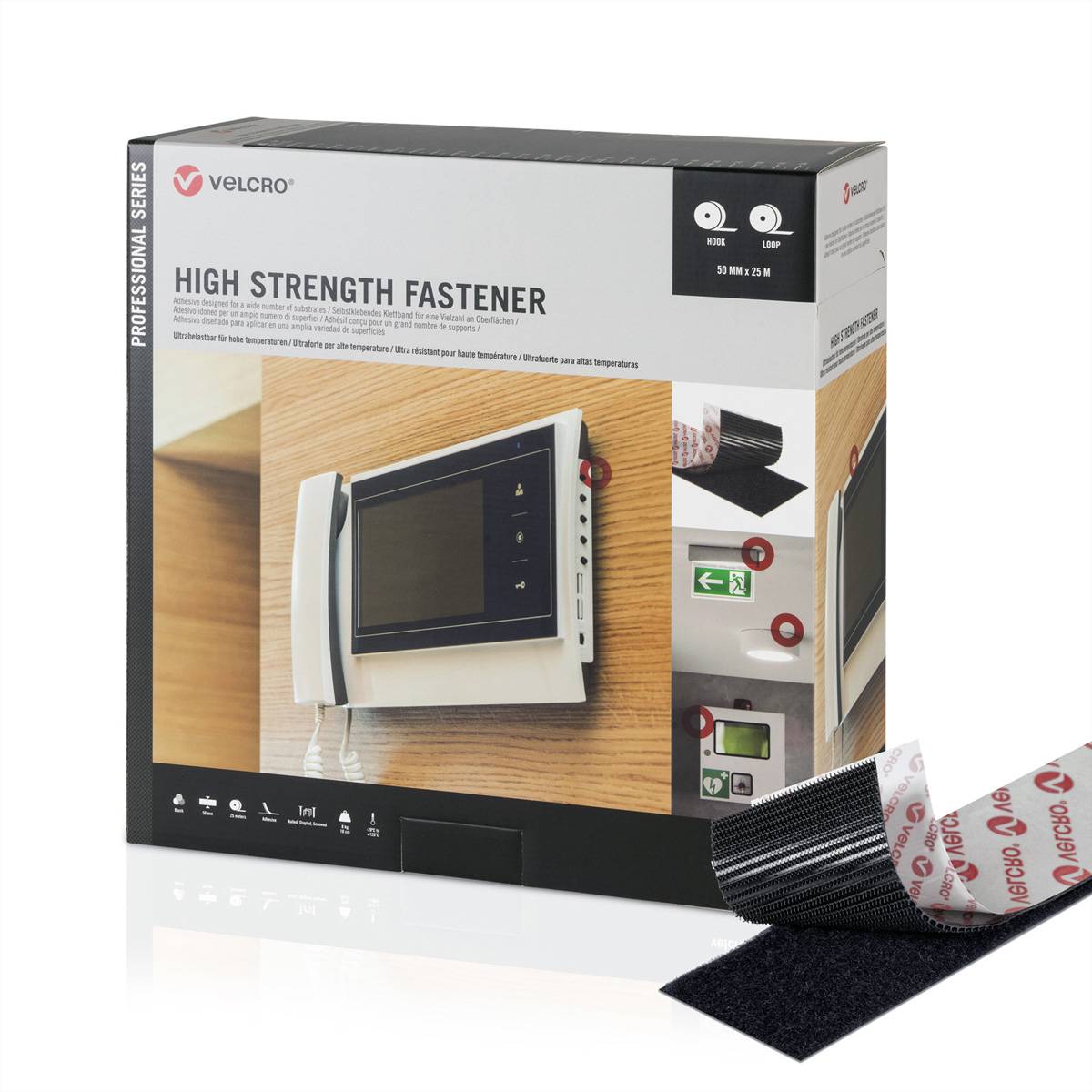 VELCRO® High Strength Fastener 25m Hakenband 25m Flauschband, Haken & Flausch 50mm schwarz