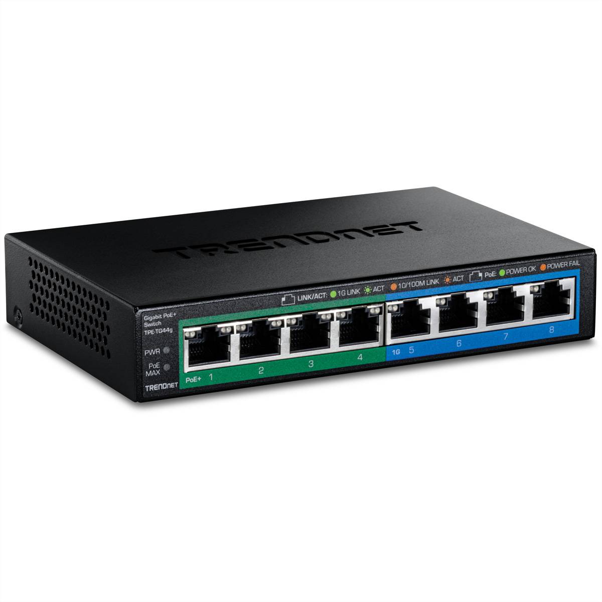 TRENDnet TPE-TG44g 8-Port PoE Switch GREENnet Gigabit, 4 PoE, 4 Non-PoE