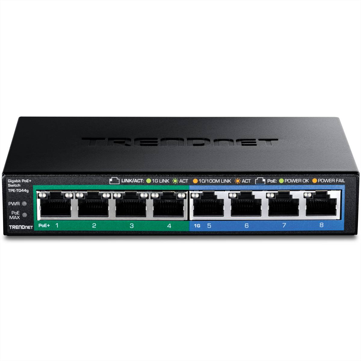 TRENDnet TPE-TG44g 8-Port PoE Switch GREENnet Gigabit, 4 PoE, 4 Non-PoE