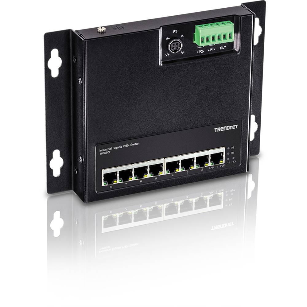 TRENDnet TI-PG80F 8-Port Industrial PoE+ Gigabit Wall-Mount Front Access Switch