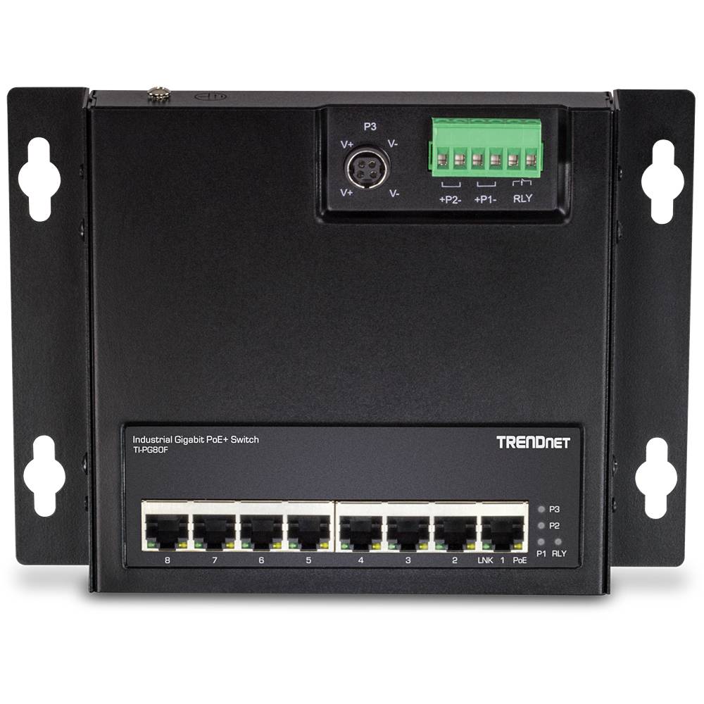 TRENDnet TI-PG80F 8-Port Industrial PoE+ Gigabit Wall-Mount Front Access Switch