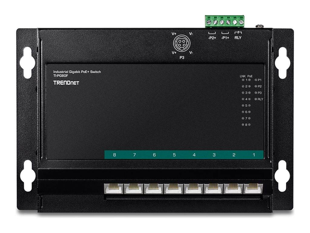 TRENDnet TI-PG80F 8-Port Industrial PoE+ Gigabit Wall-Mount Front Access Switch