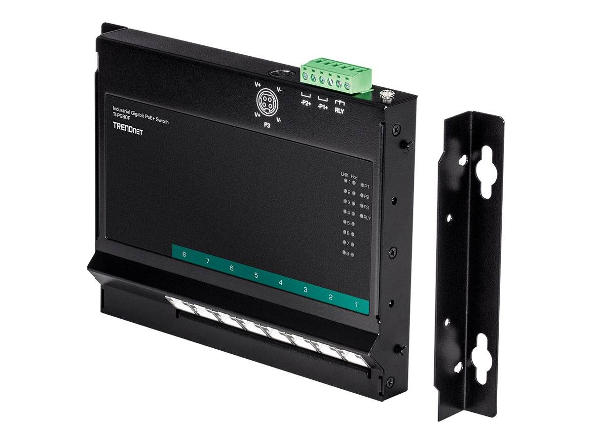 TRENDnet TI-PG80F 8-Port Industrial PoE+ Gigabit Wall-Mount Front Access Switch