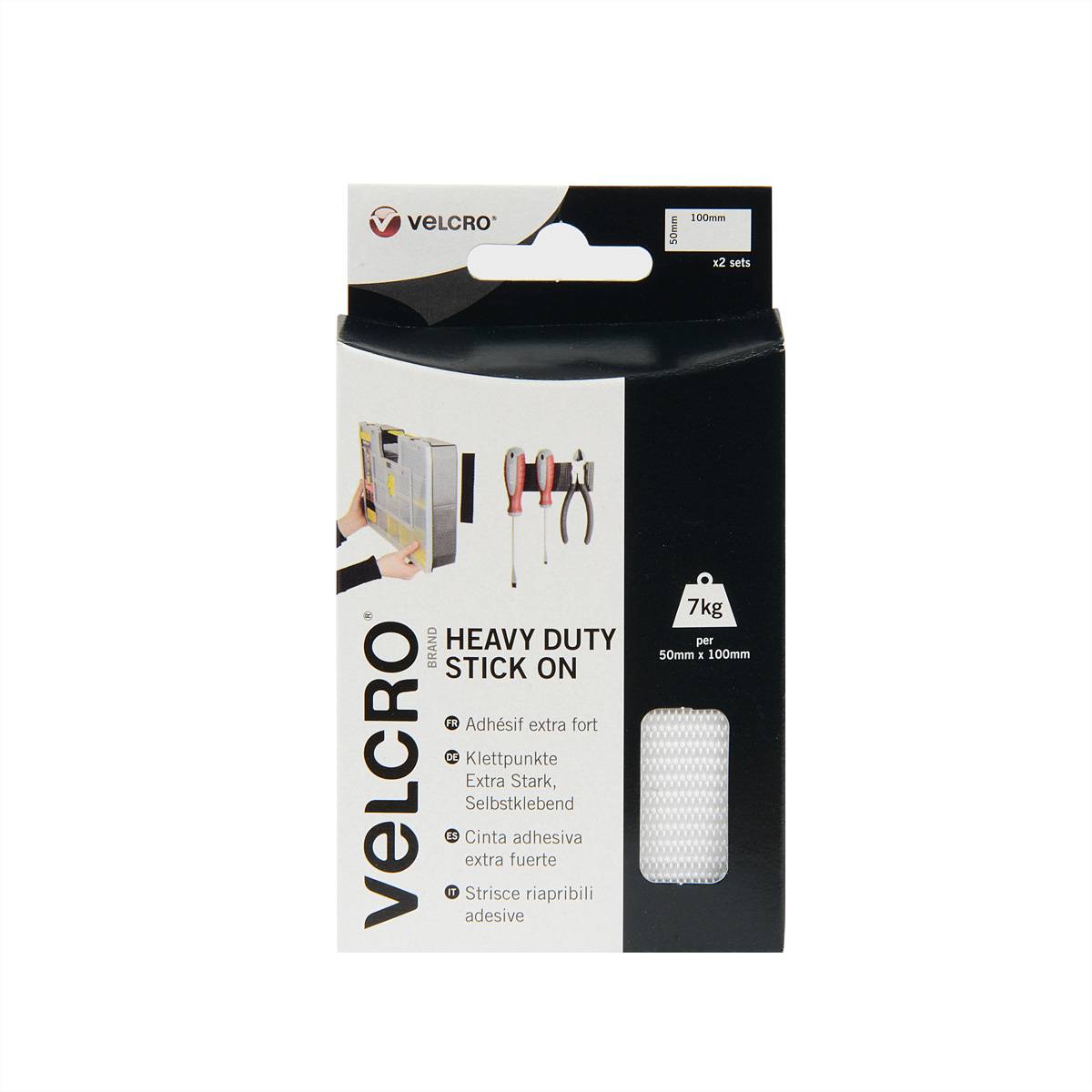 VELCRO® Klettstreifen Extra Stark Selbstklebend, Haken & Flausch 50mm x 100mm x 2 sets Weiß