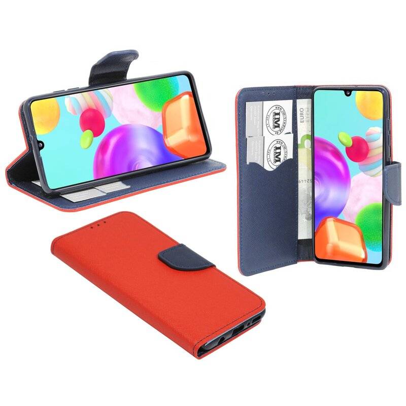Buch Tasche "Fancy" für Samsung Galaxy A41 A415F Handy Hülle Etui Brieftasche Schutzhülle mit Standfunktion, Kartenfach Rot-Blau