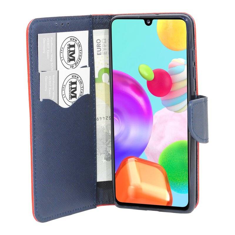 Buch Tasche "Fancy" für Samsung Galaxy A41 A415F Handy Hülle Etui Brieftasche Schutzhülle mit Standfunktion, Kartenfach Rot-Blau