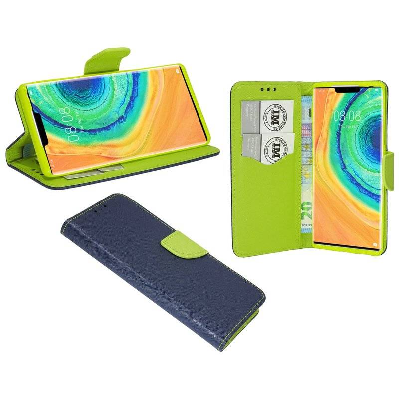 Buch Tasche "Fancy" für HUAWEI MATE 30 PRO Handy Hülle Etui Brieftasche Schutzhülle mit Standfunktion, Kartenfach Blau-Grün