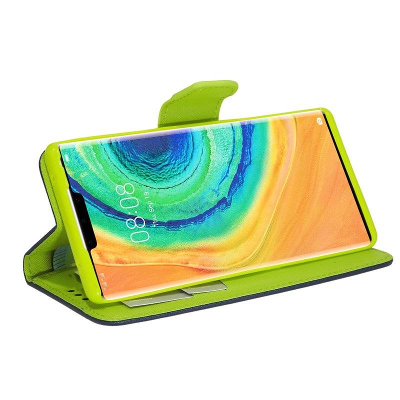 Buch Tasche "Fancy" für HUAWEI MATE 30 PRO Handy Hülle Etui Brieftasche Schutzhülle mit Standfunktion, Kartenfach Blau-Grün