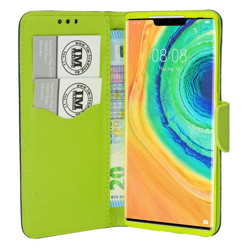 Buch Tasche "Fancy" für HUAWEI MATE 30 PRO Handy Hülle Etui Brieftasche Schutzhülle mit Standfunktion, Kartenfach Blau-Grün