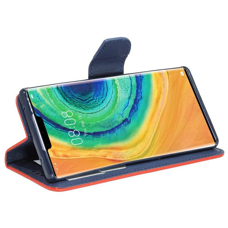 Buch Tasche "Fancy" für HUAWEI MATE 30 PRO Handy Hülle Etui Brieftasche Schutzhülle mit Standfunktion, Kartenfach Rot-Blau