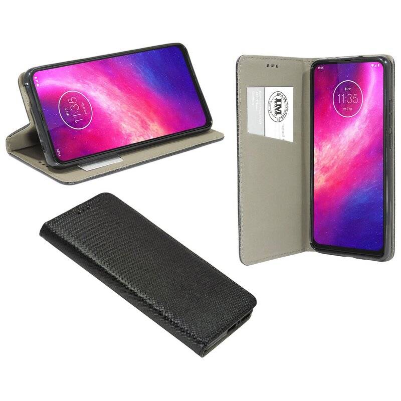 Buch Tasche "Smart" für MOTOROLA ONE HYPER Handy Hülle Etui Brieftasche Schutzhülle mit Standfunktion, Kartenfach Schwarz