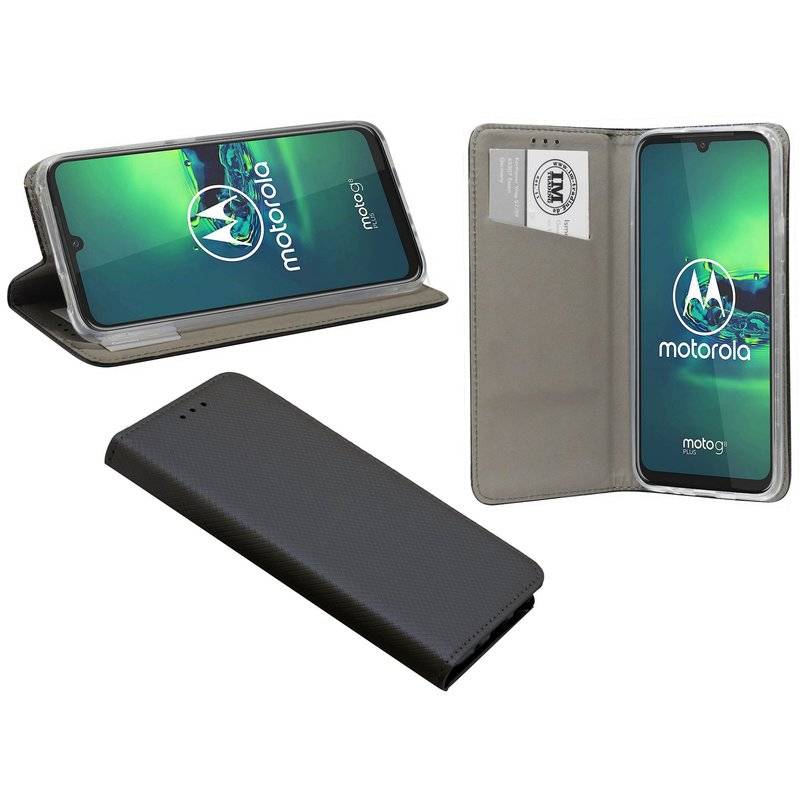 Elegante Buch-Tasche Hülle Smart Magnet für MOTOROLA MOTO G8 PLUS Leder Optik Wallet Book-Style Cover Schale in Schwarz