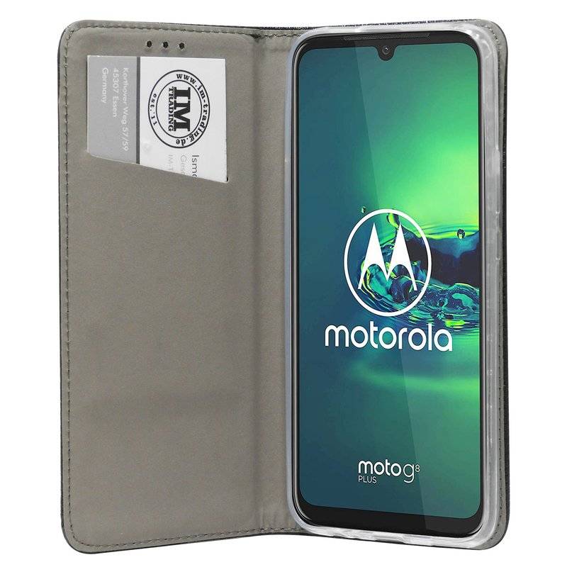 Elegante Buch-Tasche Hülle Smart Magnet für MOTOROLA MOTO G8 PLUS Leder Optik Wallet Book-Style Cover Schale in Schwarz
