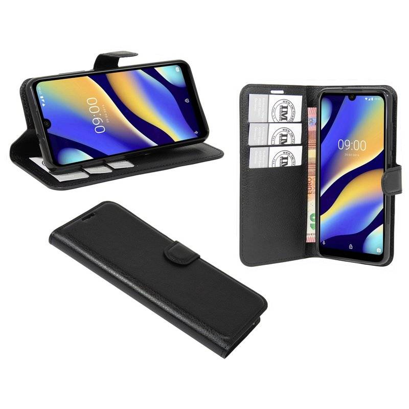 Buch Tasche "Fancy" für WIKO VIEW 3 LITE Handy Hülle Etui Brieftasche Schutzhülle mit Standfunktion, Kartenfach Schwarz