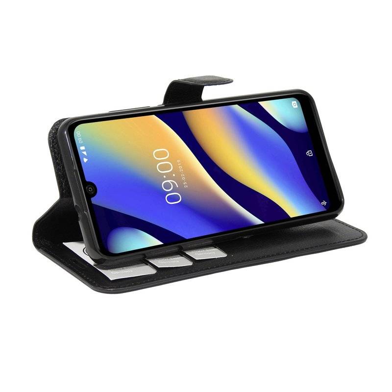 Buch Tasche "Fancy" für WIKO VIEW 3 LITE Handy Hülle Etui Brieftasche Schutzhülle mit Standfunktion, Kartenfach Schwarz