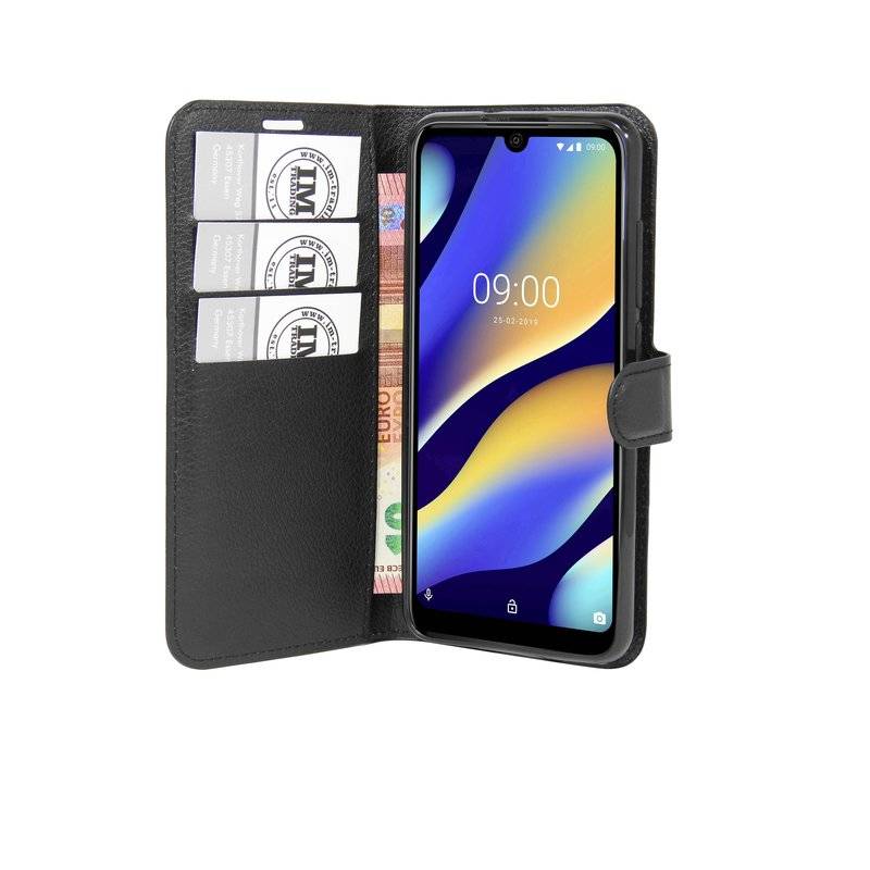Buch Tasche "Fancy" für WIKO VIEW 3 LITE Handy Hülle Etui Brieftasche Schutzhülle mit Standfunktion, Kartenfach Schwarz