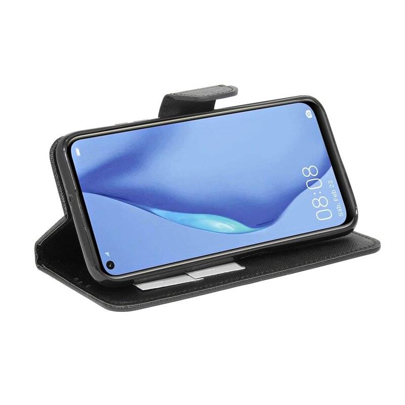 Buch Tasche "Fancy" für HUAWEI P40 LITE Handy Hülle Etui Brieftasche Schutzhülle mit Standfunktion, Kartenfach Schwarz