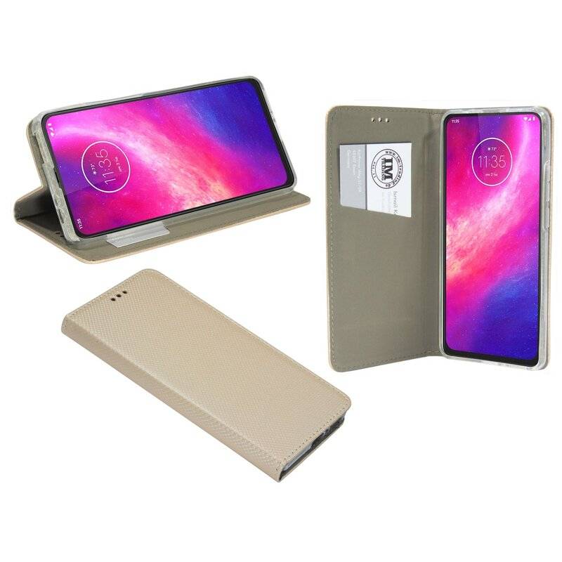 Buch Tasche "Smart" für MOTOROLA ONE HYPER Handy Hülle Etui Brieftasche Schutzhülle mit Standfunktion, Kartenfach Gold
